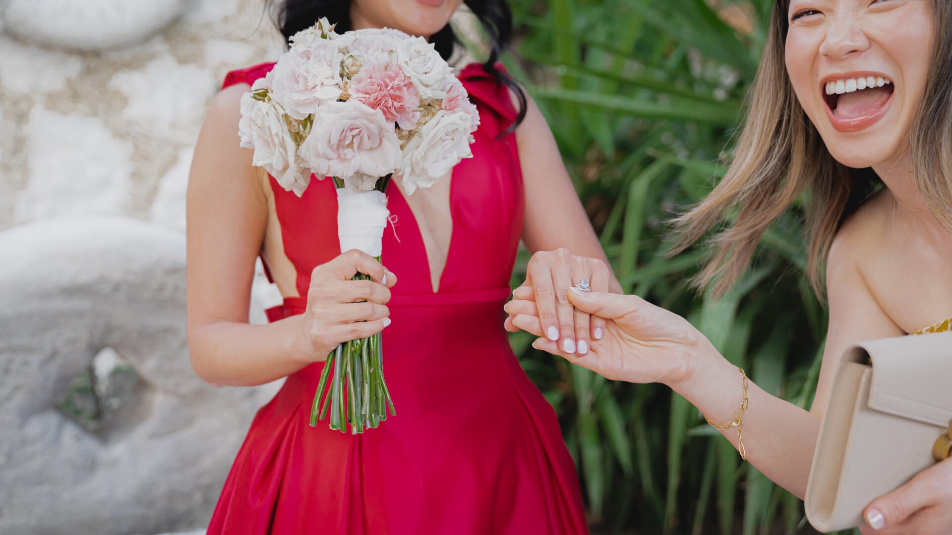 fiance holding roses